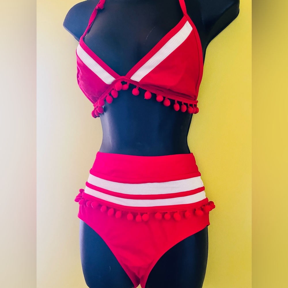 Red And White Stripe Mesh Bikini - image 2